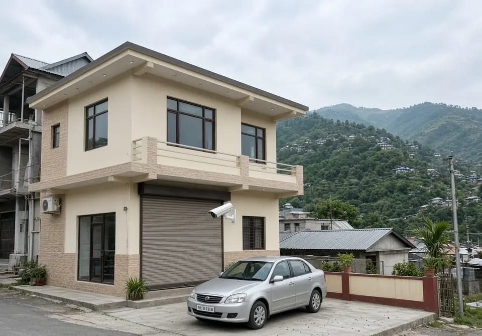 Modern Ghumarwin shop-house with hills and CCTV covering parking