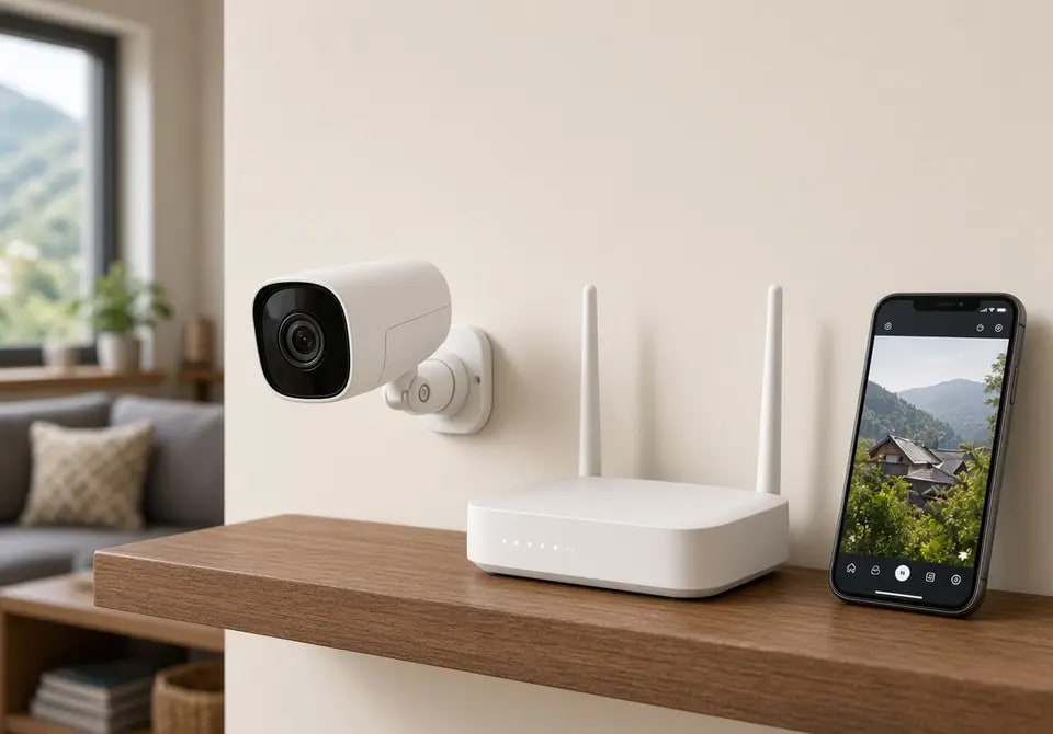 Wi-Fi CCTV camera beside a home router