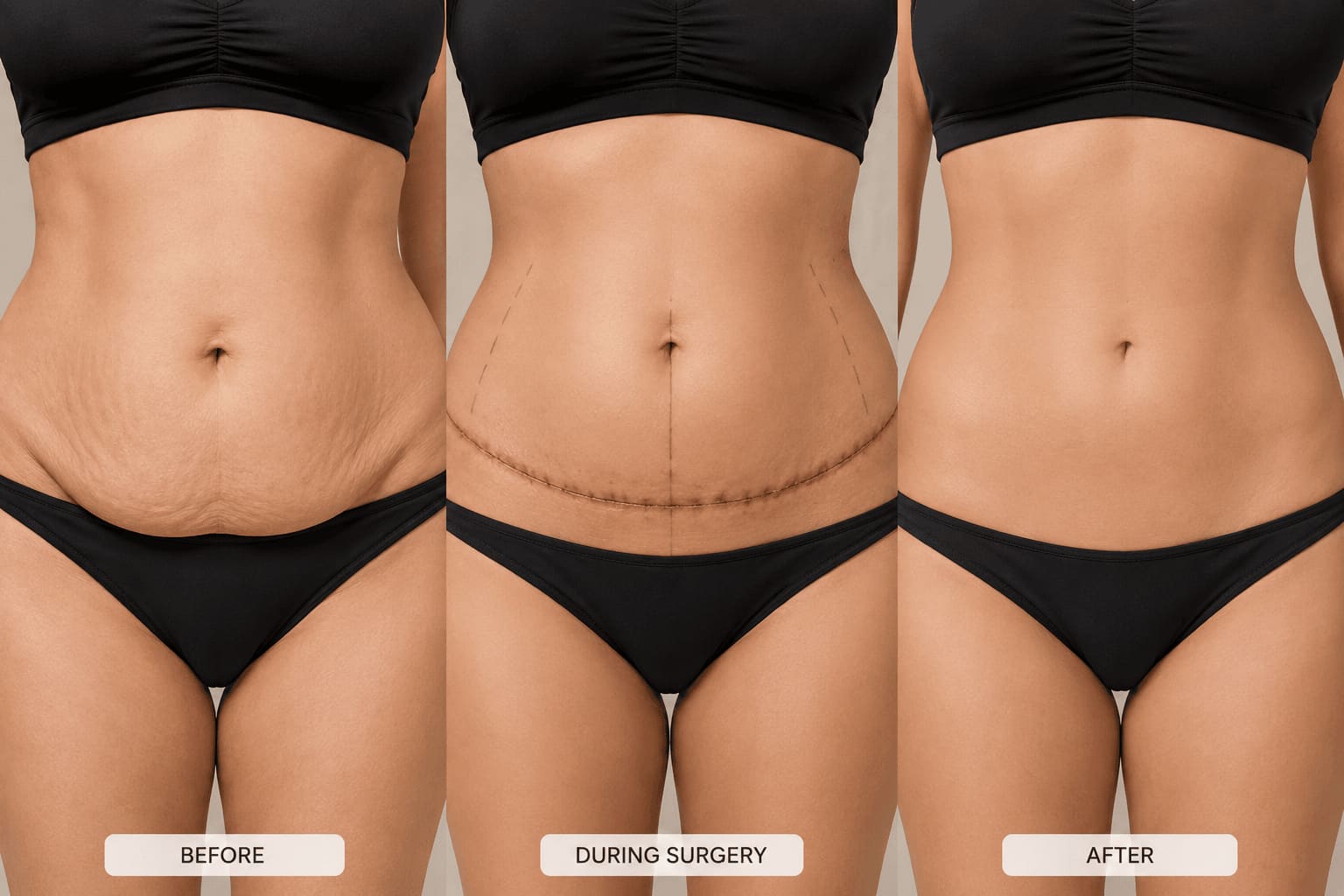 Tummy tuck surgery — before, during and after