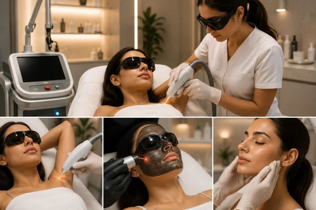 Laser hair reduction, carbon laser peel and advanced skin care at Revive61 Faridabad