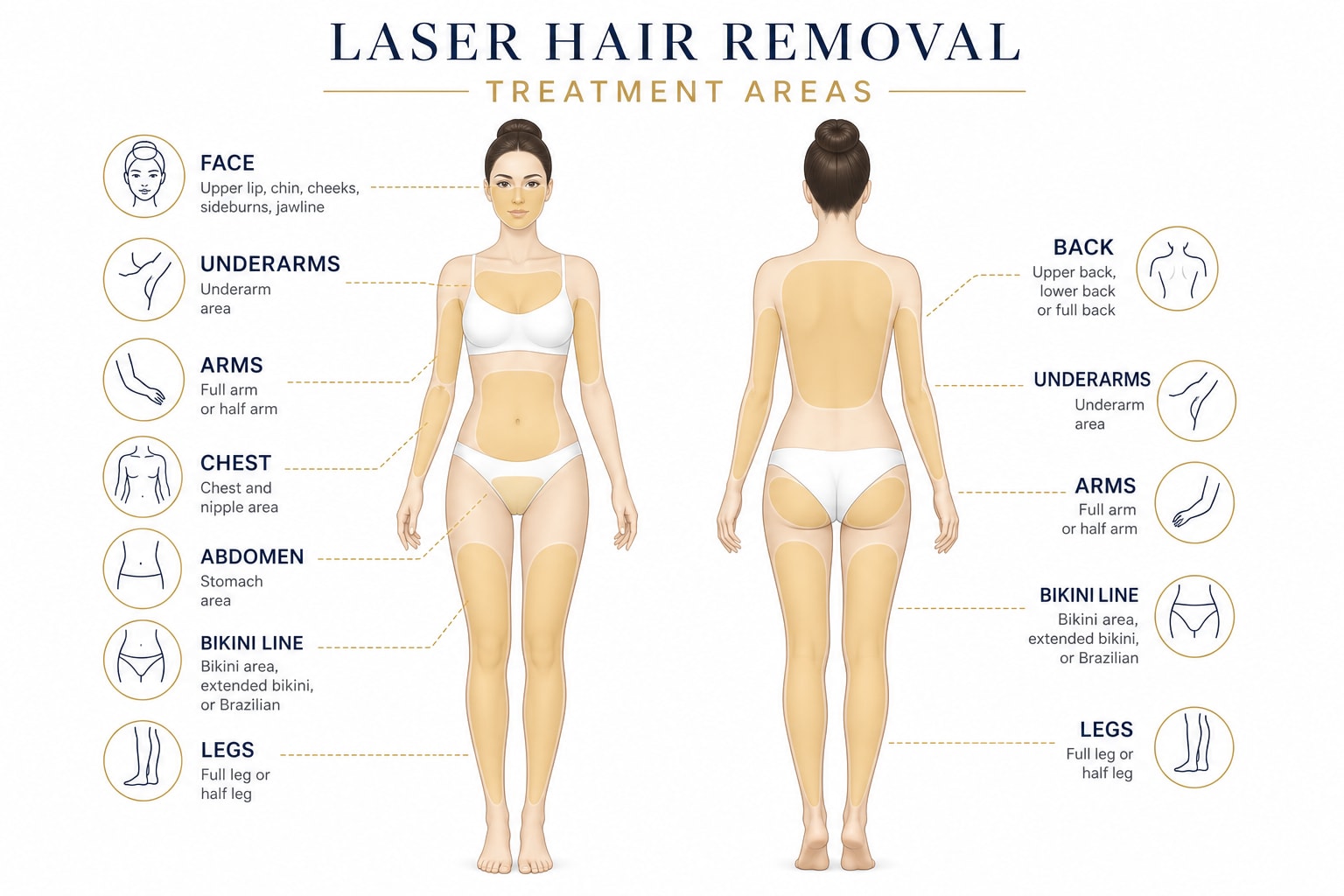 Full body laser hair reduction treatment areas