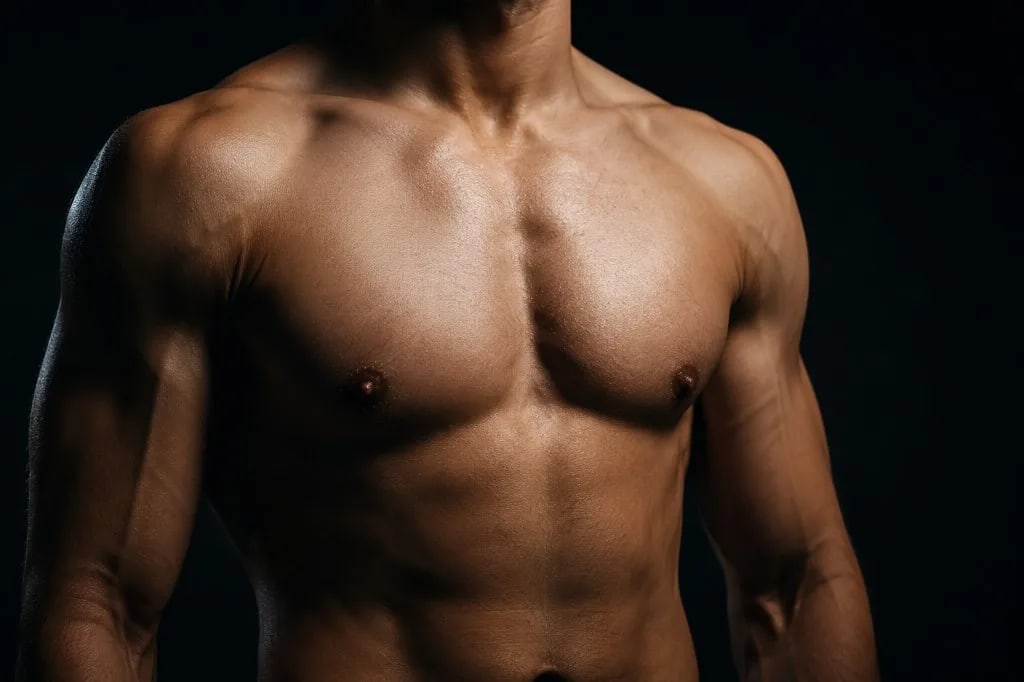 Sculpted masculine chest contour after gynaecomastia surgery