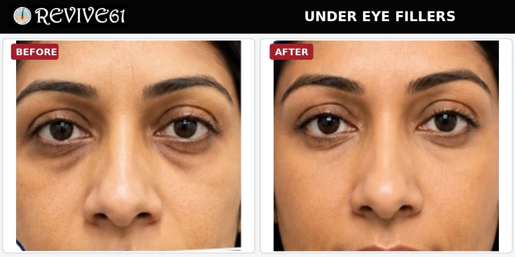 Under-eye fillers before and after at Revive61 Faridabad