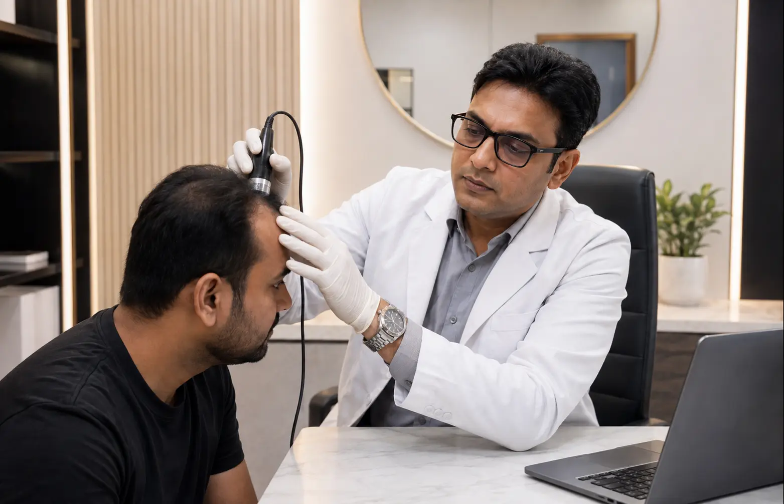 Hair transplant consultation — scalp and hairline assessment at Revive61 Faridabad