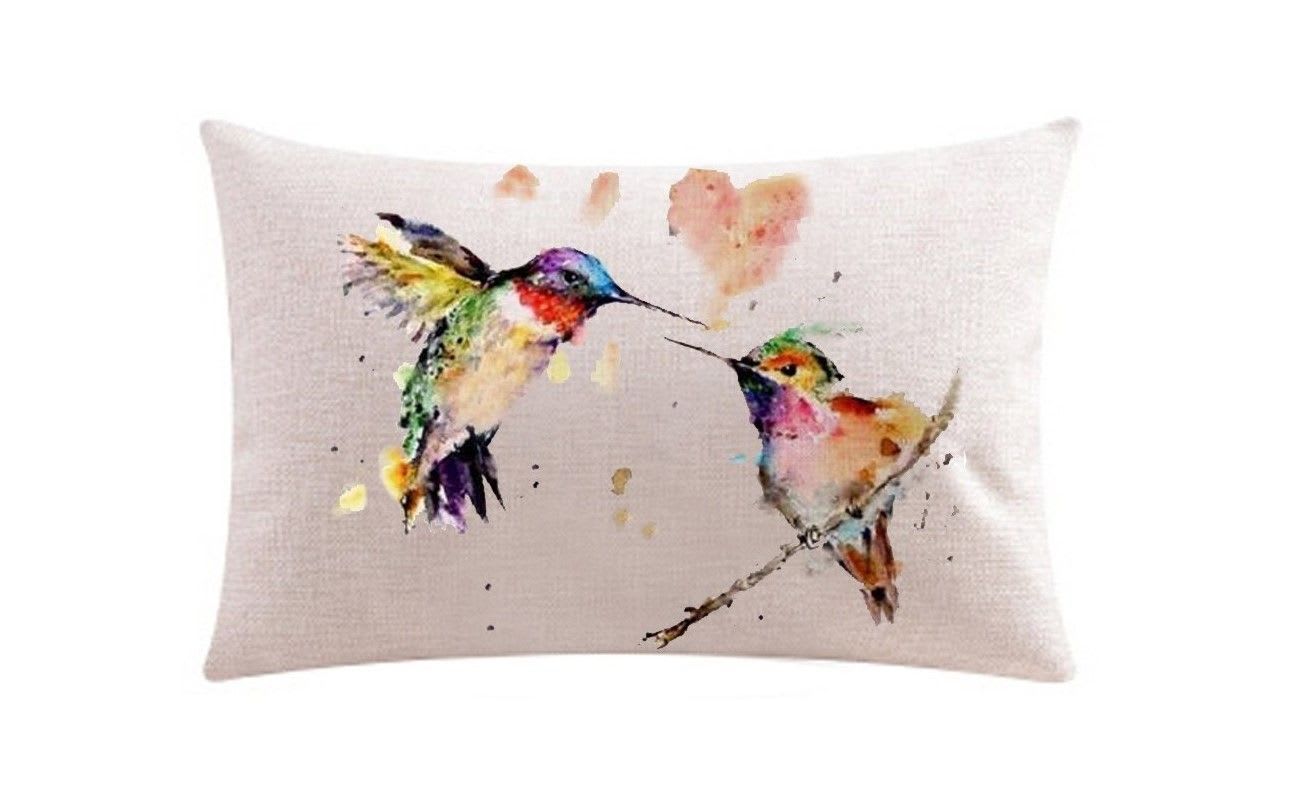 PINTURA al óleo pájaro colibrí funda de cojín estampada mezcla de algodón lino de almohada decorativa para sofás 45,72 cm x 45,72 cm