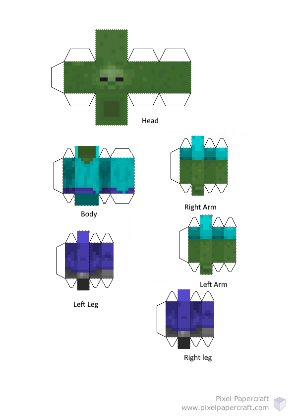 Minecraft Zombie Papercraft (3) Sheet Figure Bundle 16703B5-3