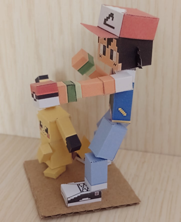 Pixel Papercraft Ash And Pikachu Pokemon