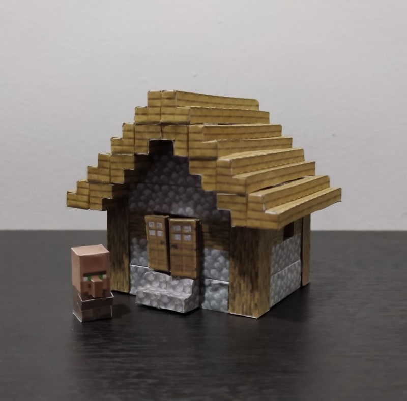 PAPERMAU: Village House Diorama Paper Model In Minecraft Style