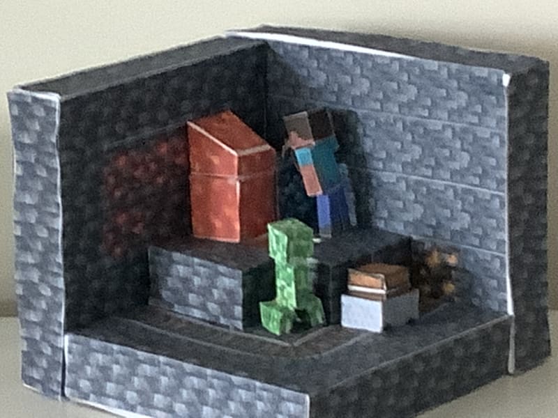 Pixel Papercraft Cave Diorama 