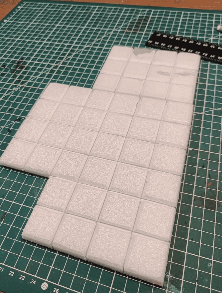 Lines traced for individual tiles and embossed with tilted cutter