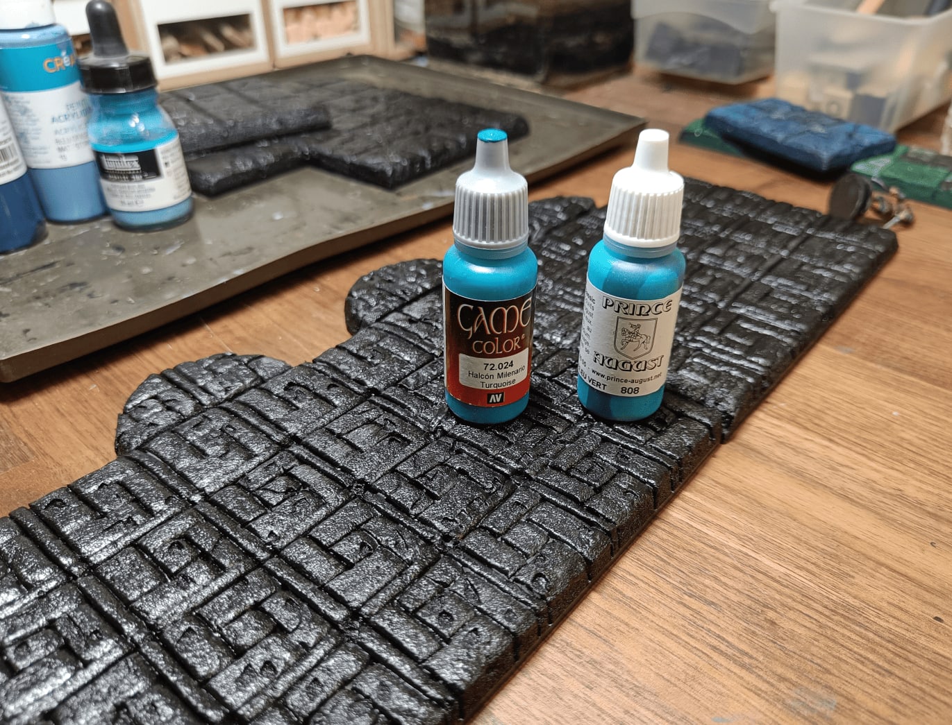 Paint tubes selected for blue tones in second room