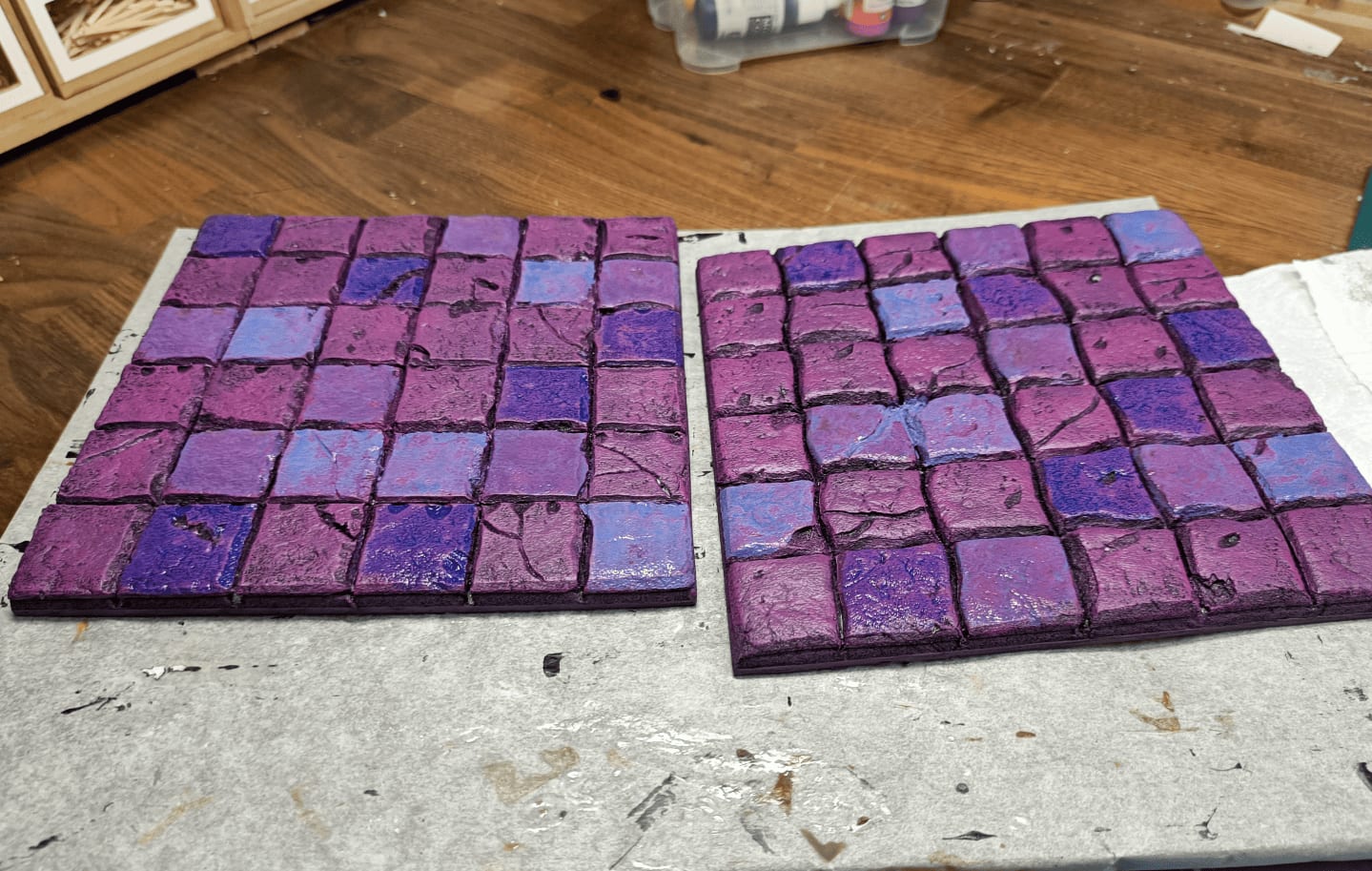Purple and blue inks used to vary tile colors slightly