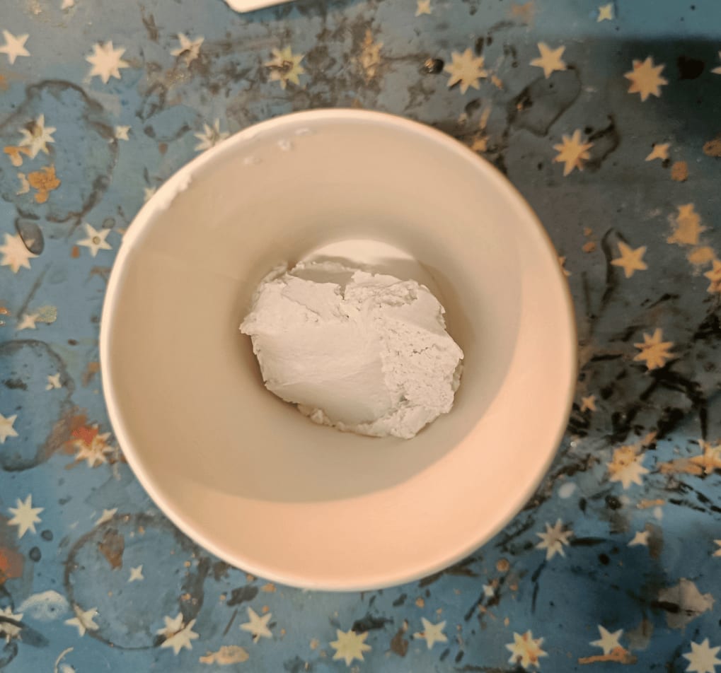 Step 1: spackle in cardboard cup, too much added