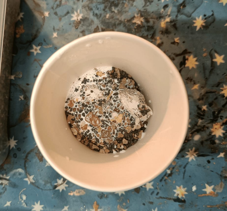 Step 3: water and PVA glue mixture added to make mixing easier