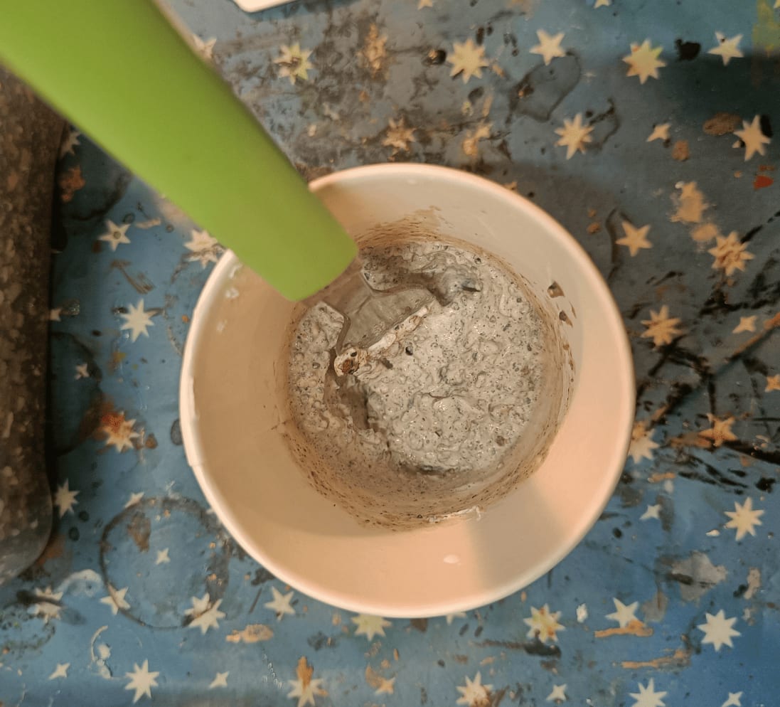 Step 4: mixed paste with brown ink added for visibility