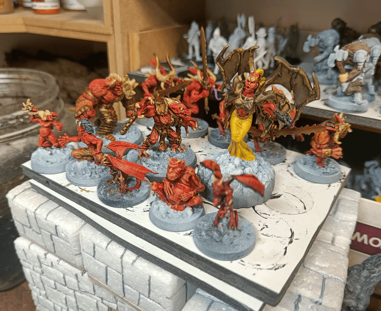 Unit of devil miniatures painted with Speedpaint Markers, nearly finished