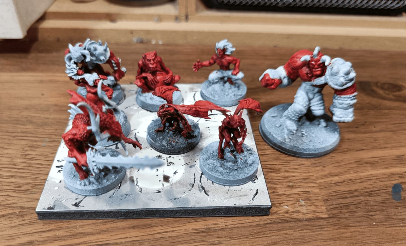 First coat of Blood Red Speedpaint applied to unify different miniatures