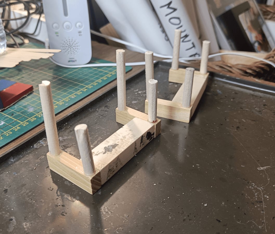 Market stalls made from Kapla blocks and balsa wood posts