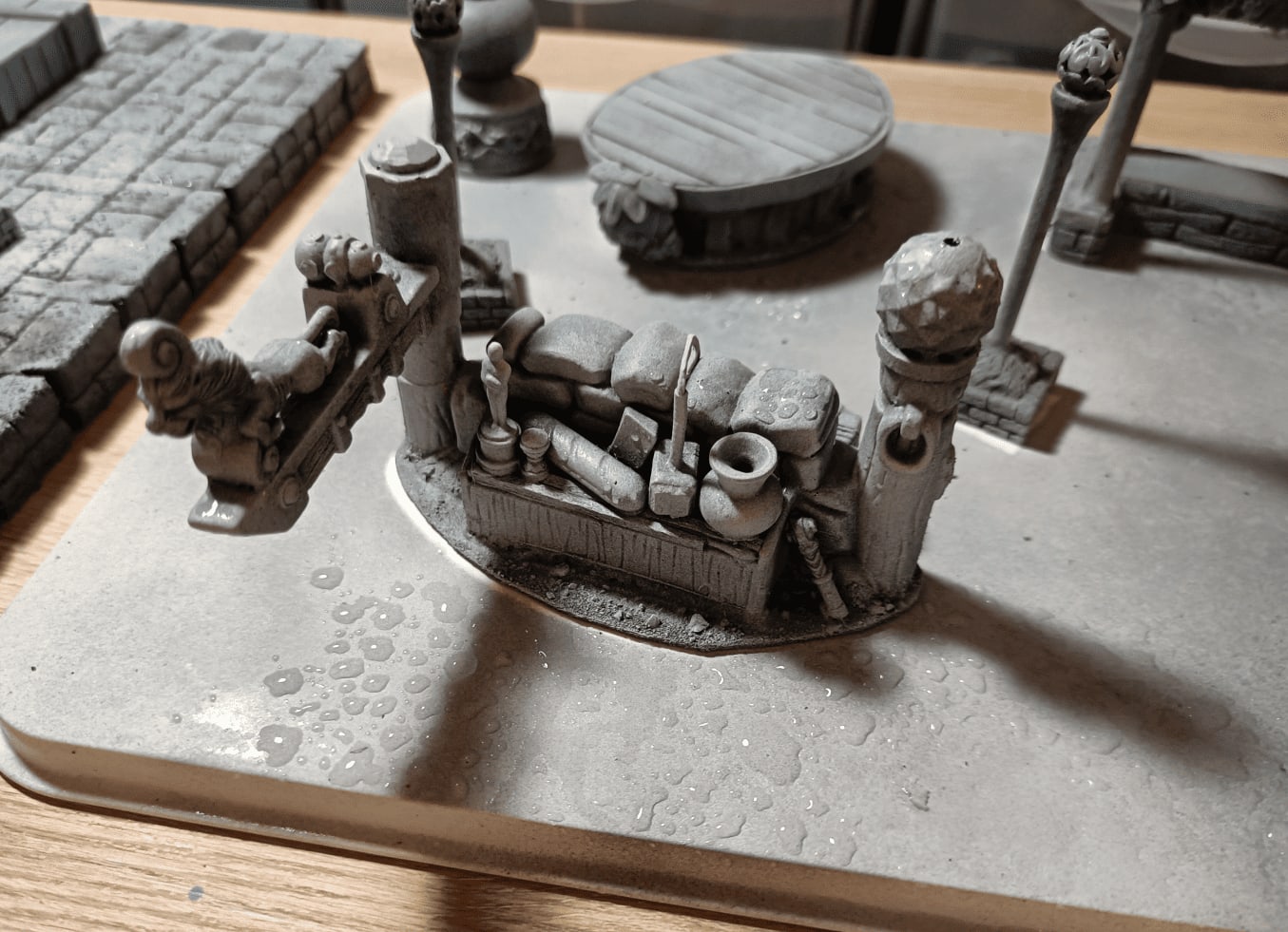 Primed pieces after morning dew settled overnight