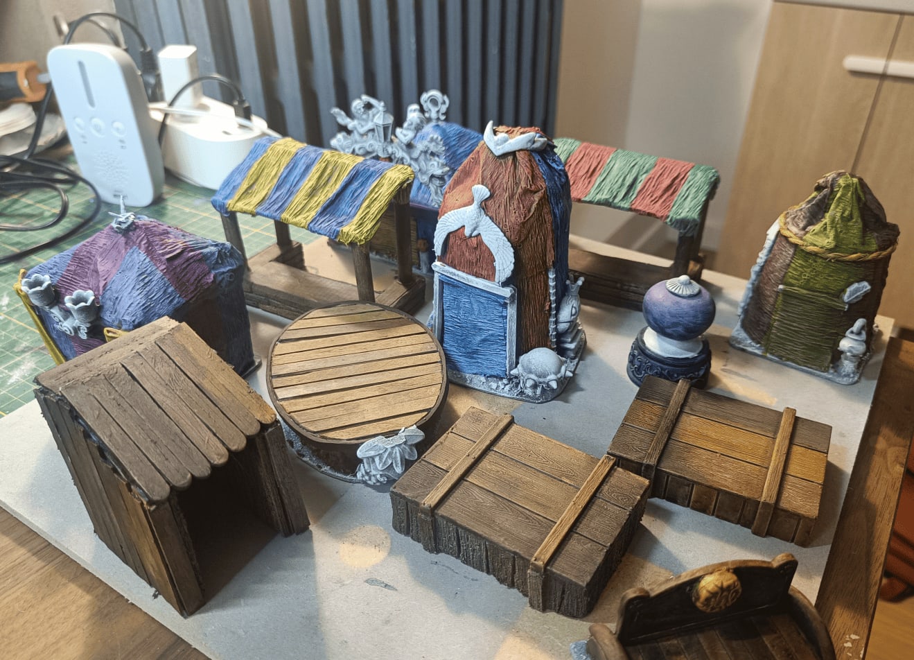 Painted stalls and tents showing color combinations