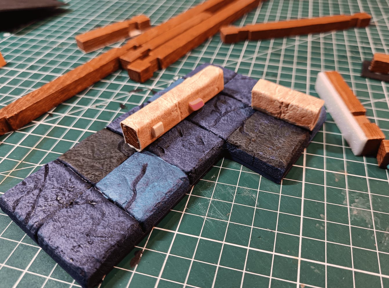 Wooden stick wrapped in textured wallpaper showing final approach