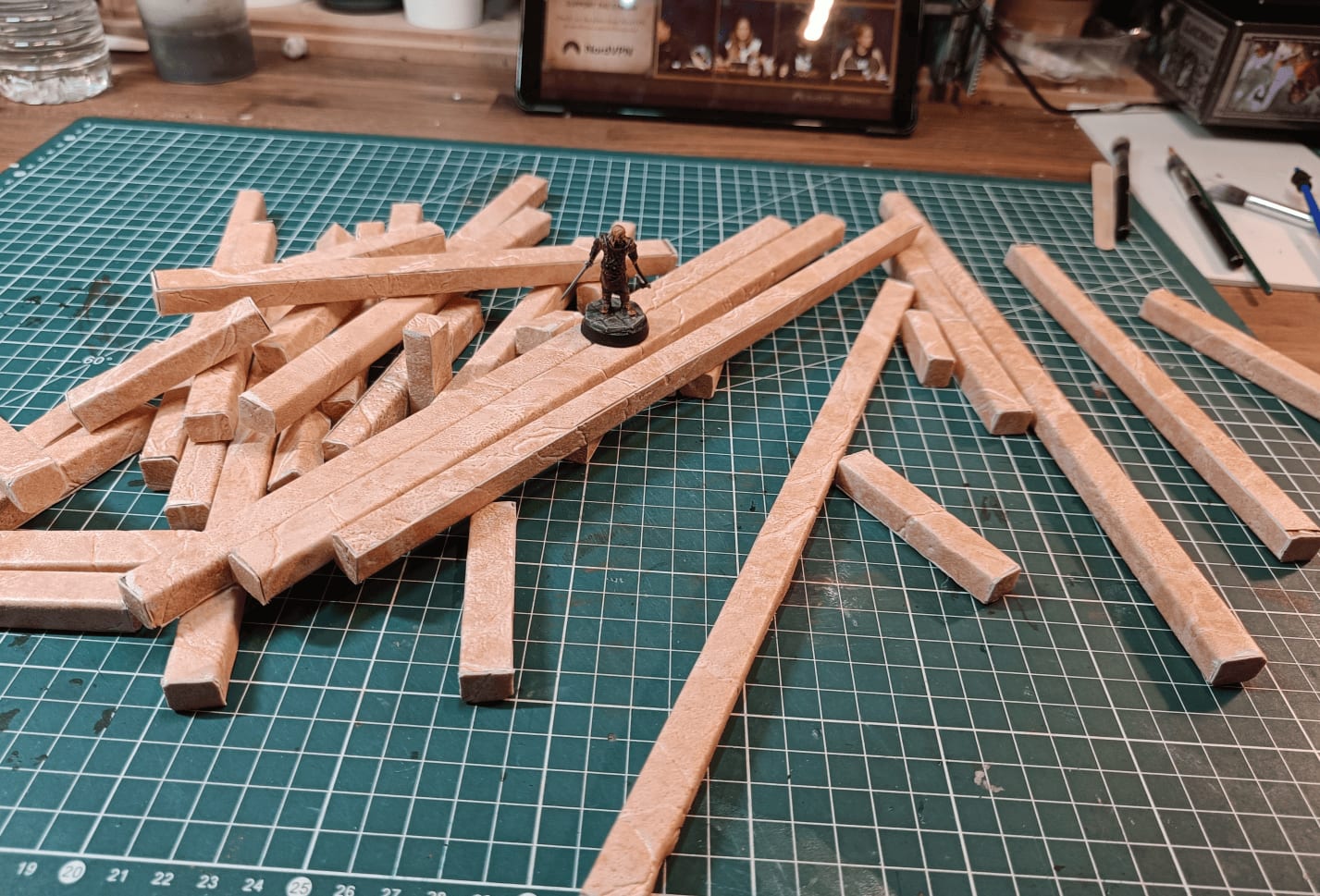 Completed unpainted walls with miniature for scale