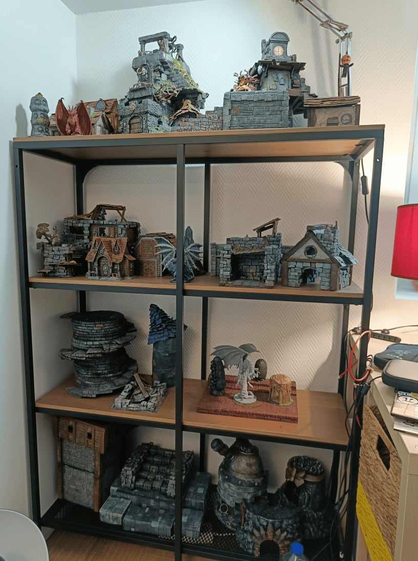 Shelf filled with finished terrain pieces
