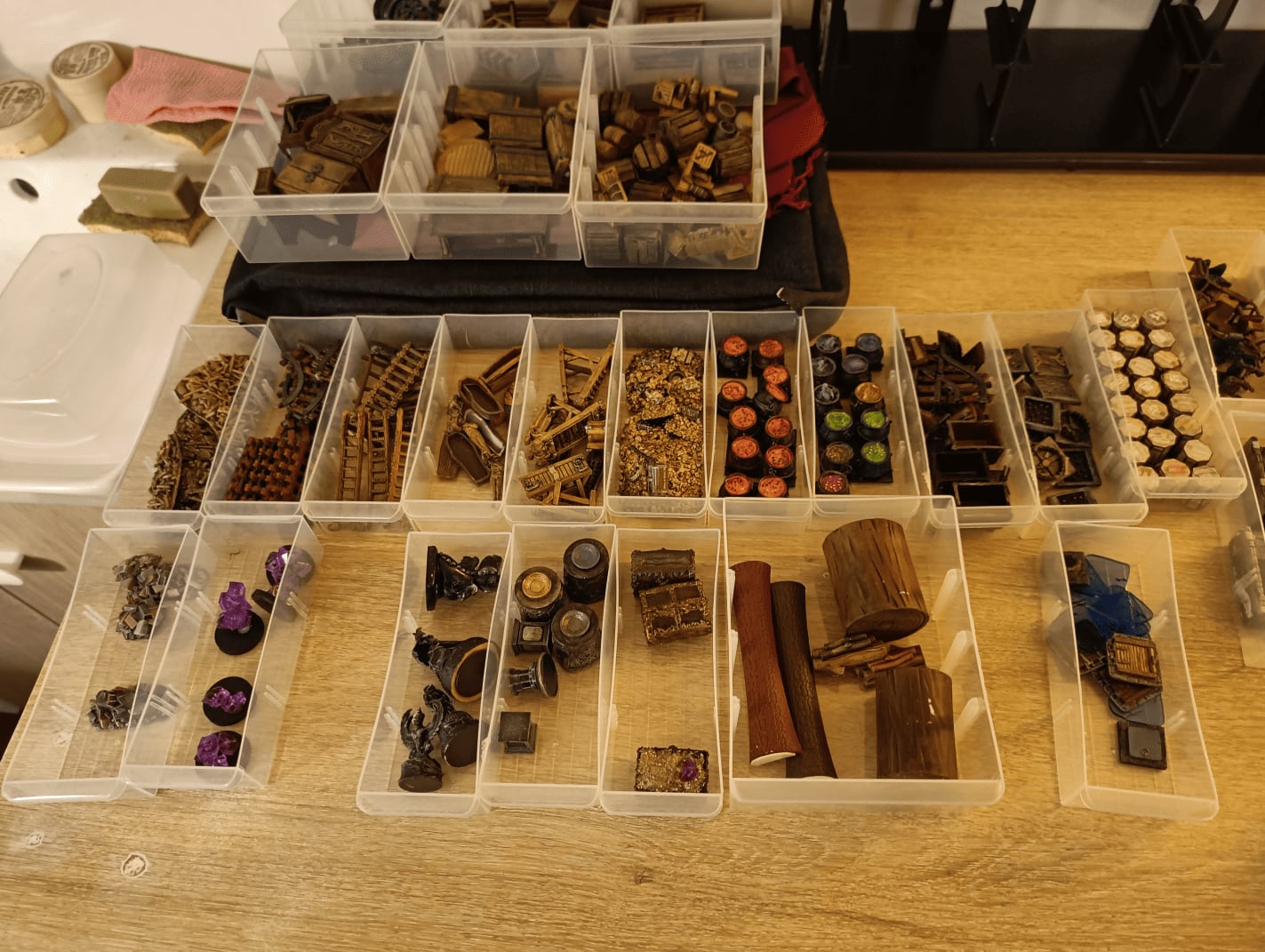 Hardware organizer with small plastic drawers for terrain