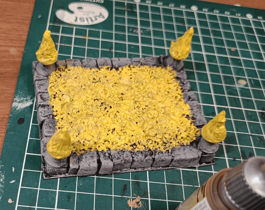 Daemonic Yellow applied with glue gun texture on flames