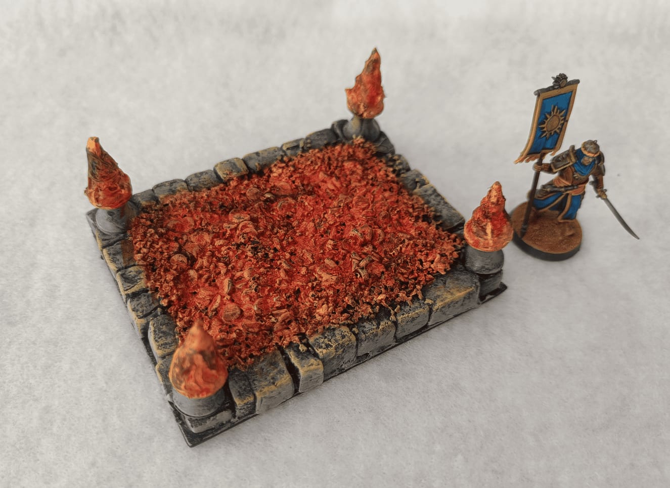 Top view of burning coals photographed in makeshift lightbox