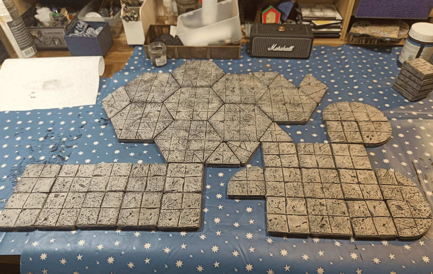 Tiles laid on large sheet after drybrushing with base gray