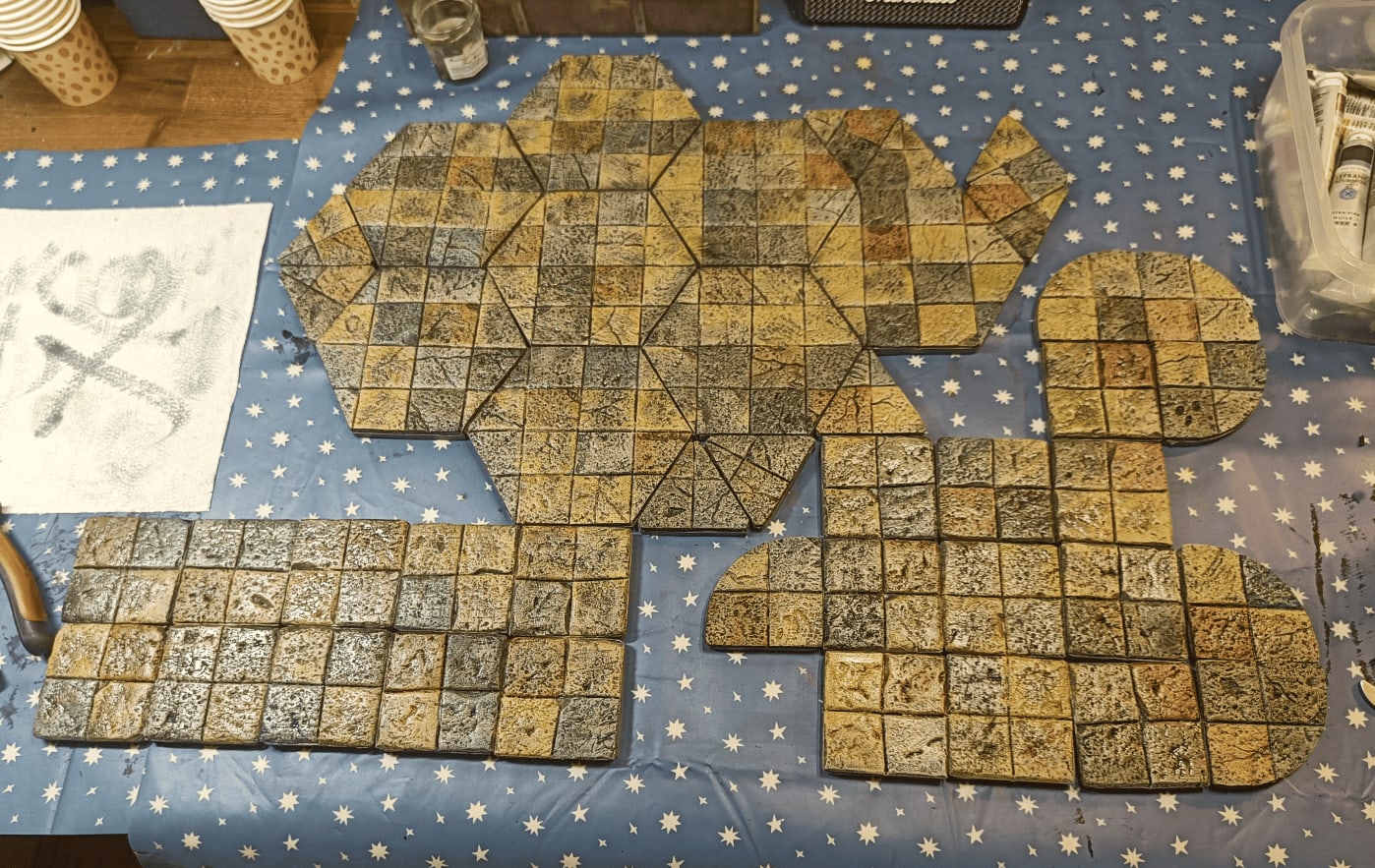 Tiles after oil paint washes in various colors