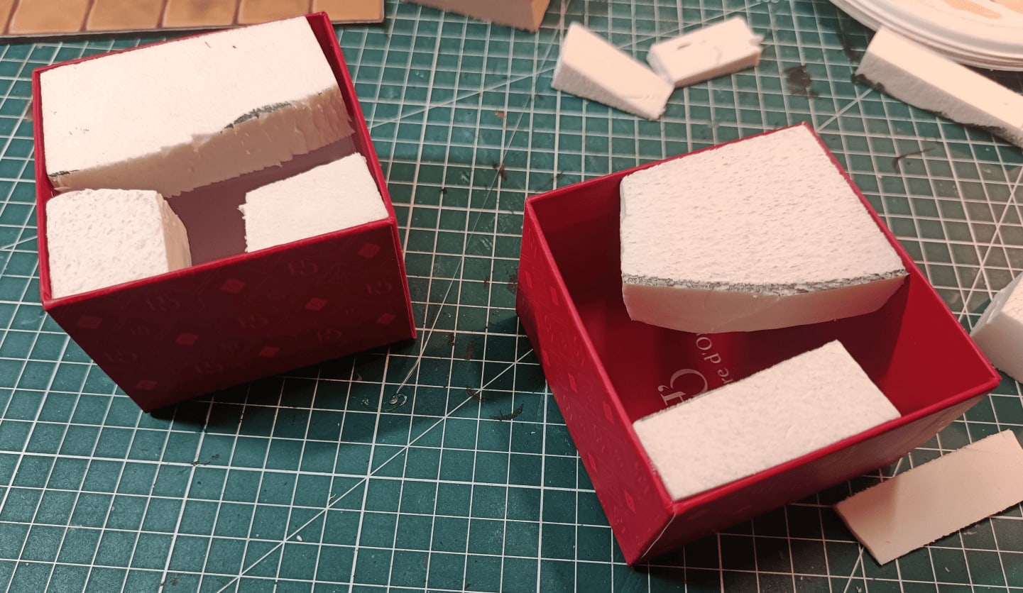 Boxes with foam glued to bottom for added base surface area