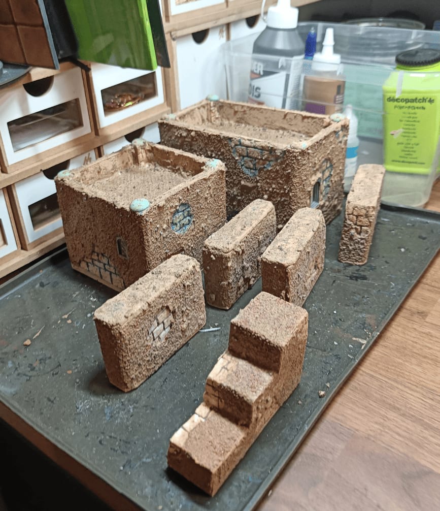 Wall with blue pen bleed showing through brick texture