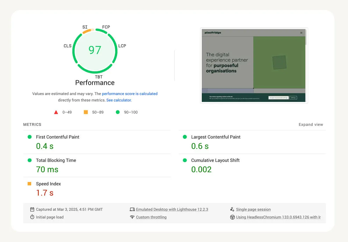 Screenshot of Google PageSpeed Insights