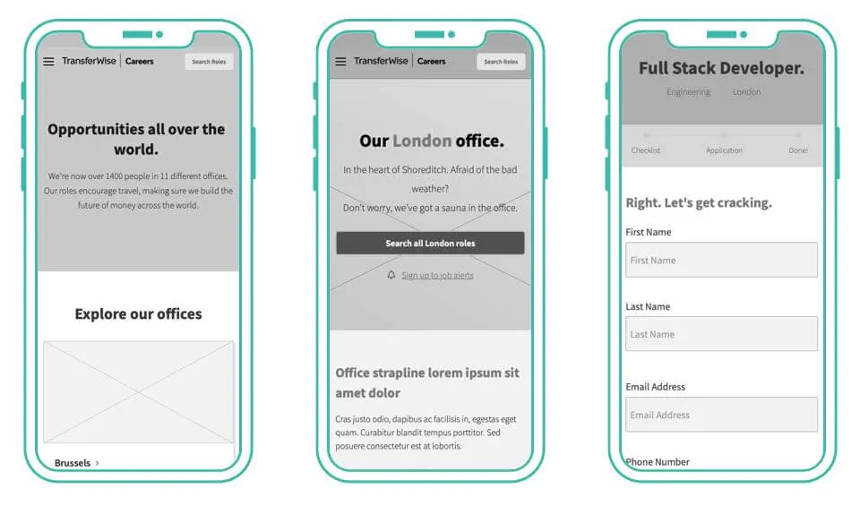 An example of medium fidelity wireframes on mobile