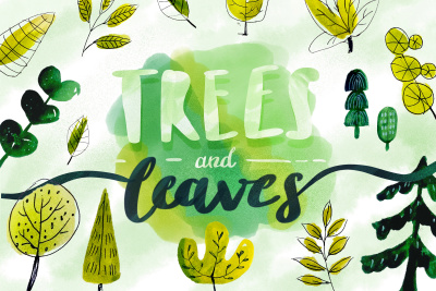 Trees & Leaves – Watercolor Objects