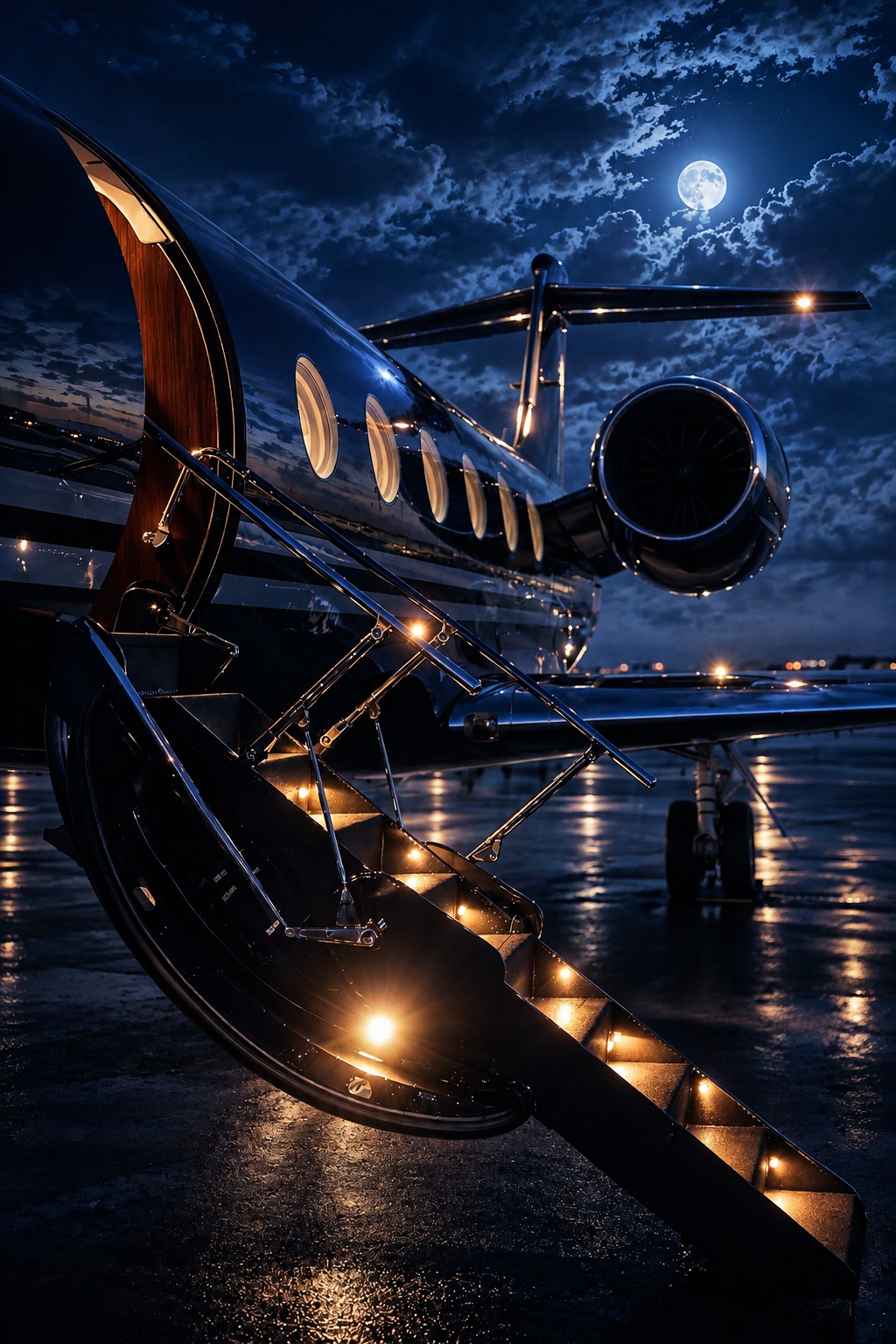 Moonlit Private Jet Boarding
