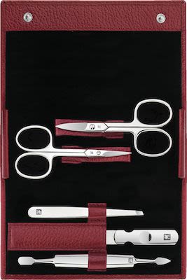 Zwilling Classic Inox 5-pcs Calf Leather Snap Fastener Case Red