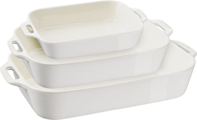 Staub Ceramic rectangular baking dish set 3 pcs Ivory-white