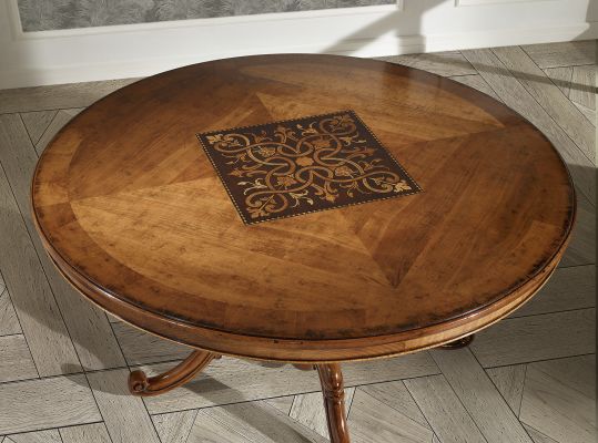 Round table inlay iris diam. 150 h.79 with central leg