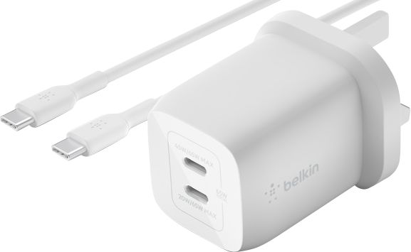 Belkin BoostCharge Pro Dual USB-C GaN Wall Charger with PPS 65W + USB-C to USB-C Cable