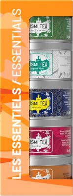 Organic Gift set containing 5 miniatures of flavored teas, unflavored tea and flavored herbal tea