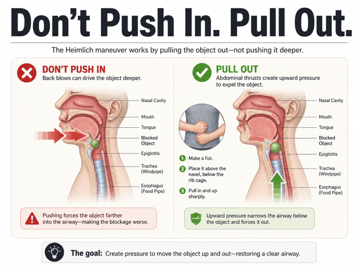 Clean infographic diagram showing a cross-section of the ear canal — left side illustrates a cotton swab pushing wax deeper inward, right side illustrates Vacurio's suction tip drawing loose wax outward toward the opening