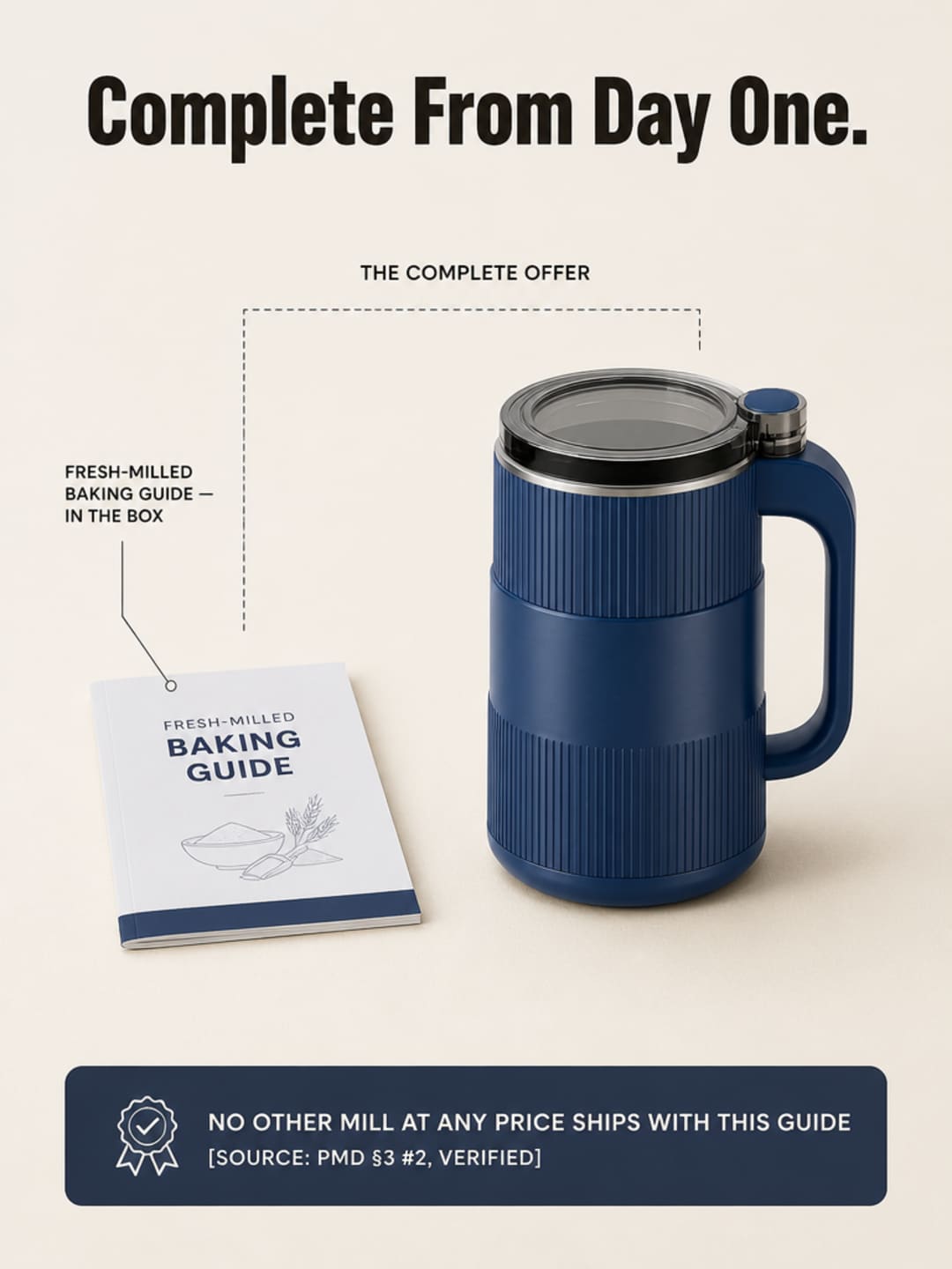 Grainbloom Electric Grain Mill alongside the Fresh-Milled Baking Guide — complete from day one