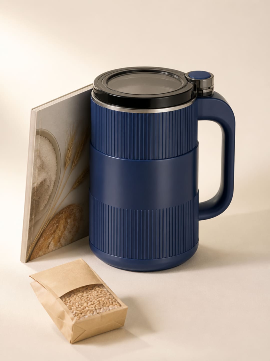 Grainbloom Electric Grain Mill with Fresh-Milled Baking Guide and grain berries — complete bundle