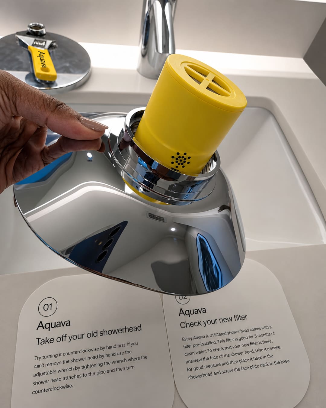 Aquava showerhead being installed at home