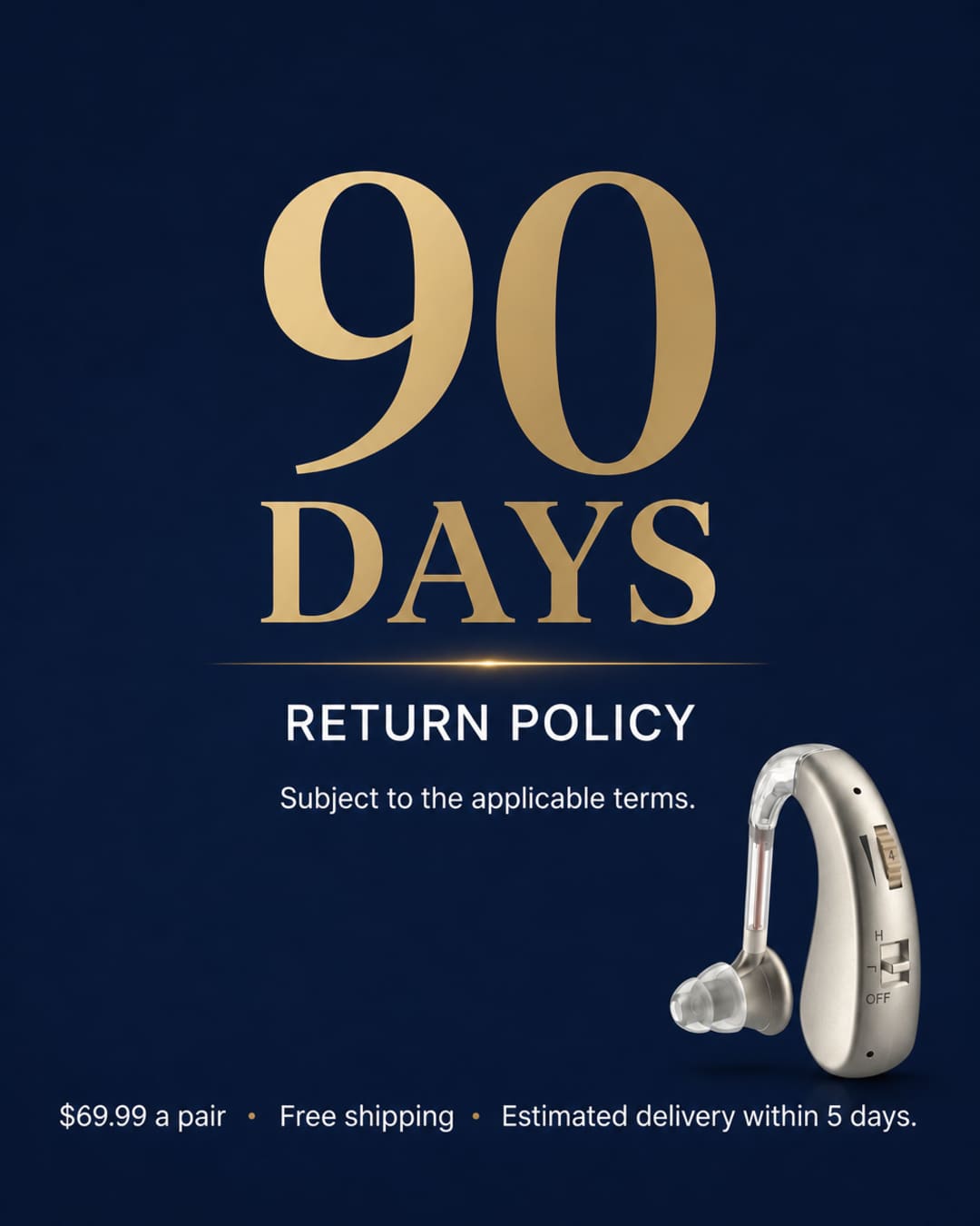90-day return policy graphic stating that applicable terms apply