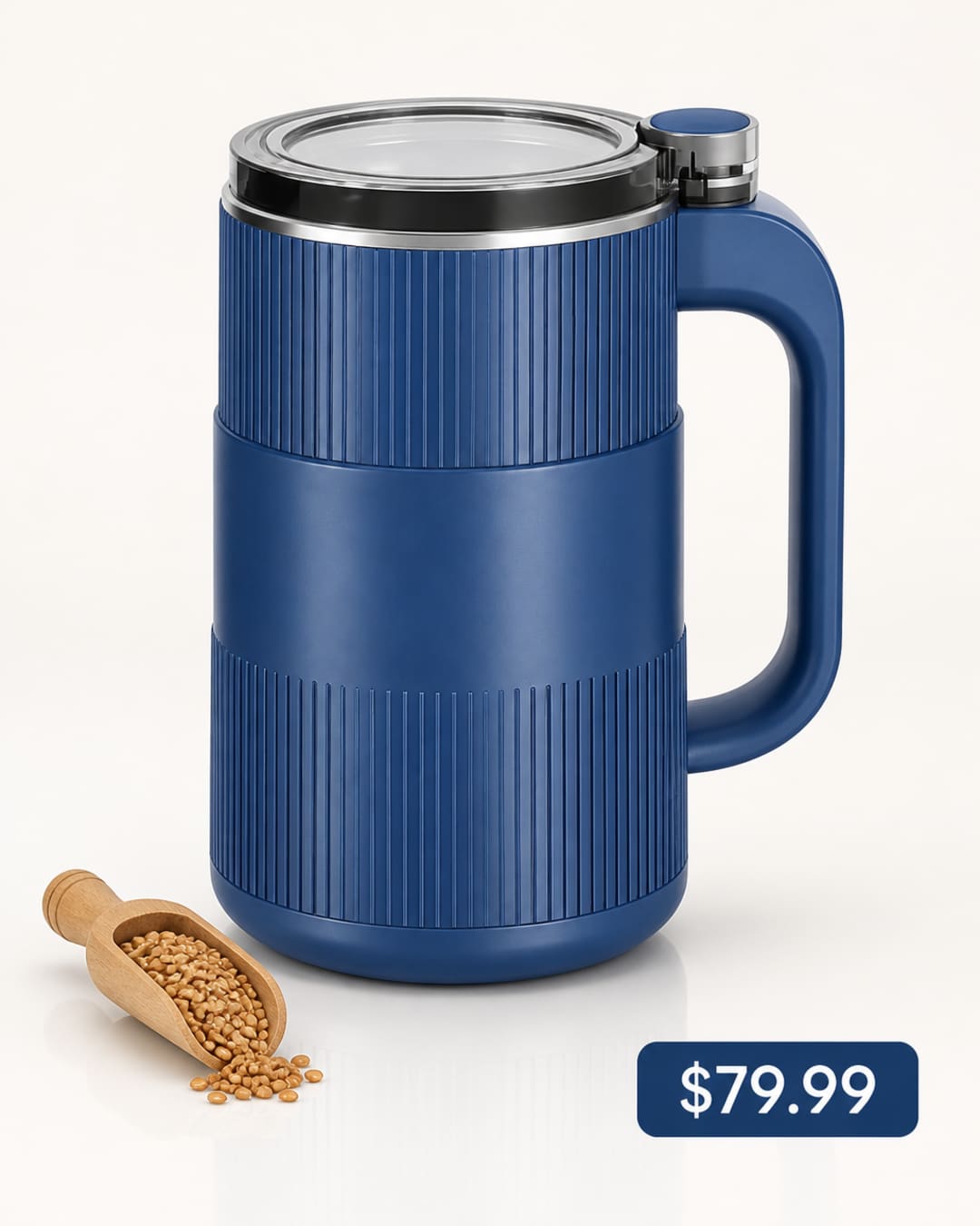 GRAIN BLOOM electric home grain mill at $79.99 with a scoop of whole wheat berries
