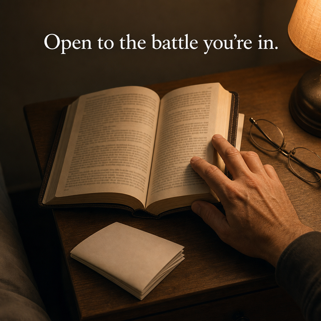 Hands opening the book to a situation, section navigation visible on the fore-edge